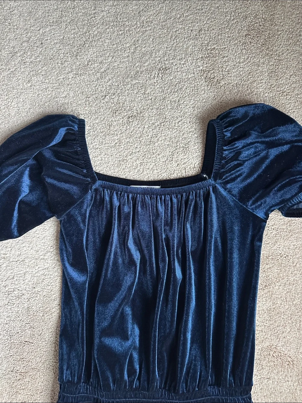 Old Navy Navy Velvet Puff-Sleeve Jumpsuit